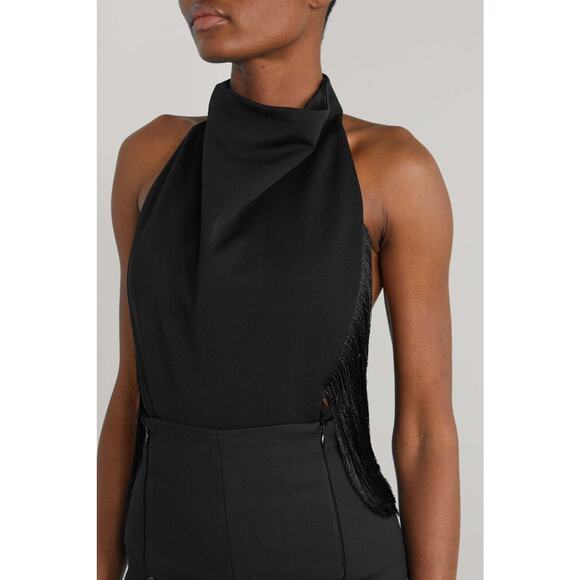 Maximilian NWT Fringed Cady Bodysuit Black Size 8 - Picture 1 of 7